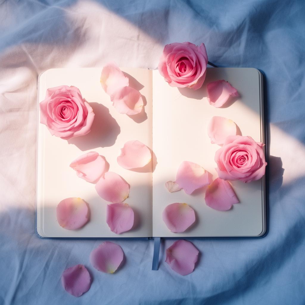 Caderno com pétalas de rosa